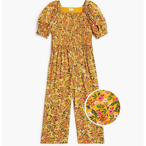 J. Crew Girls Yellow Floral Smock Jumpsuit Size 10 - Picture 1 of 7